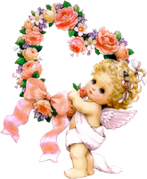 a cute little angel with a flower heart